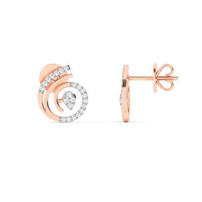 Rose Gold Spiral Diamond Stud Earrings
