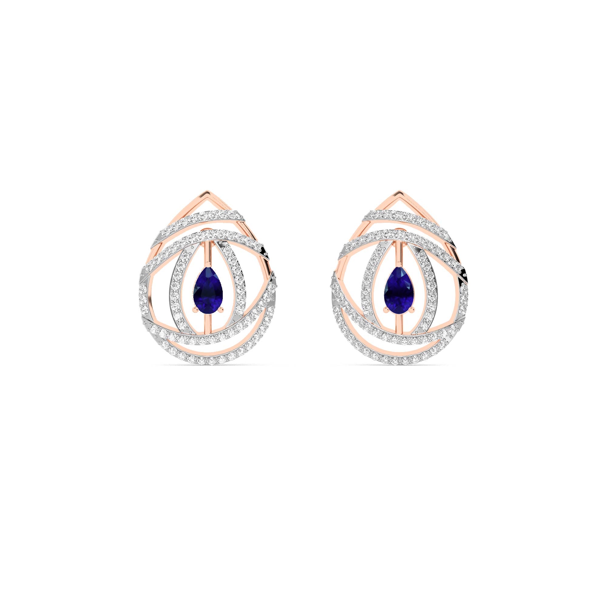 Rose Gold Sapphire Pavé Diamond Swirl Earrings