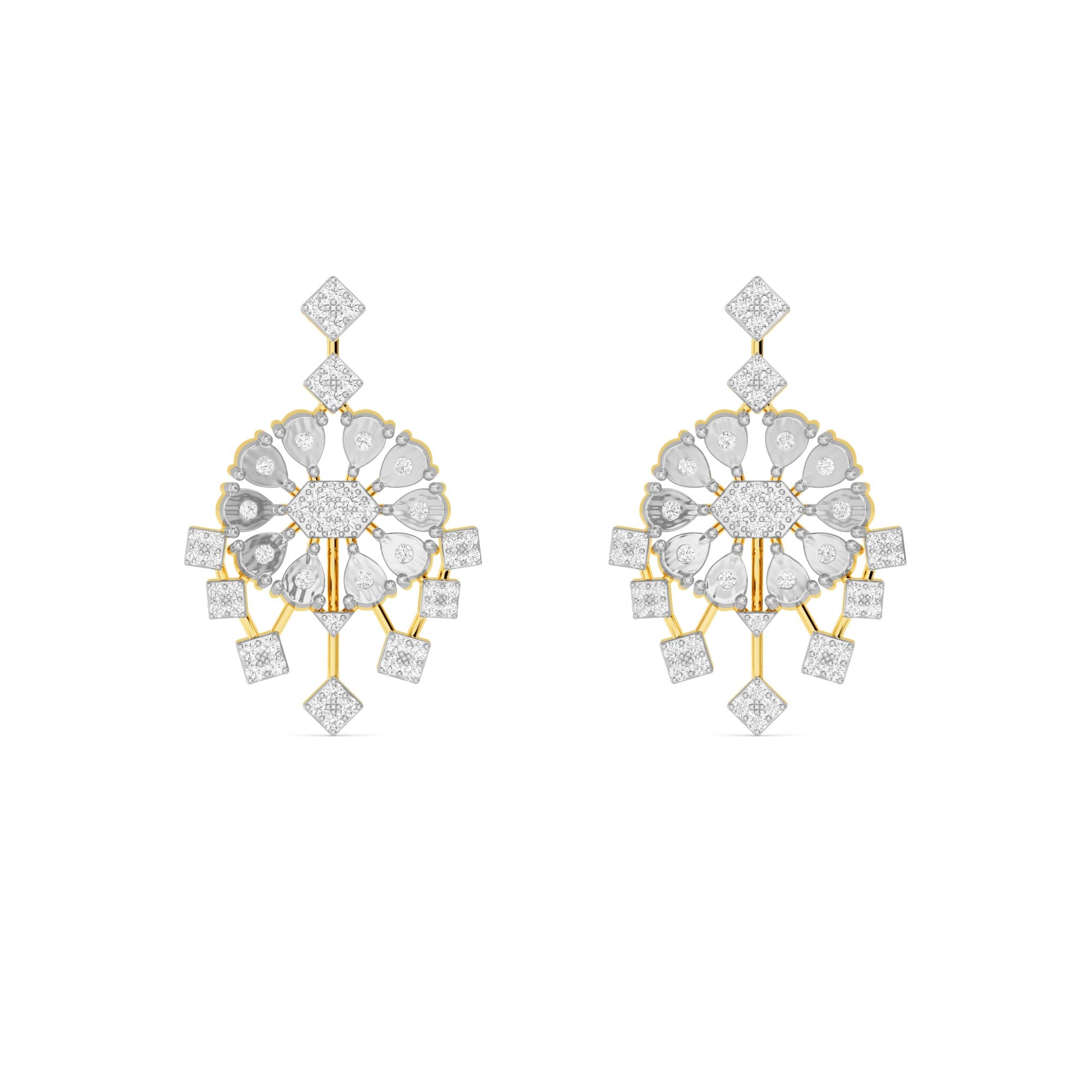 Yellow Gold Chandelier Floral Diamond Earrings