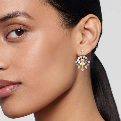 Yellow Gold Chandelier Floral Diamond Earrings