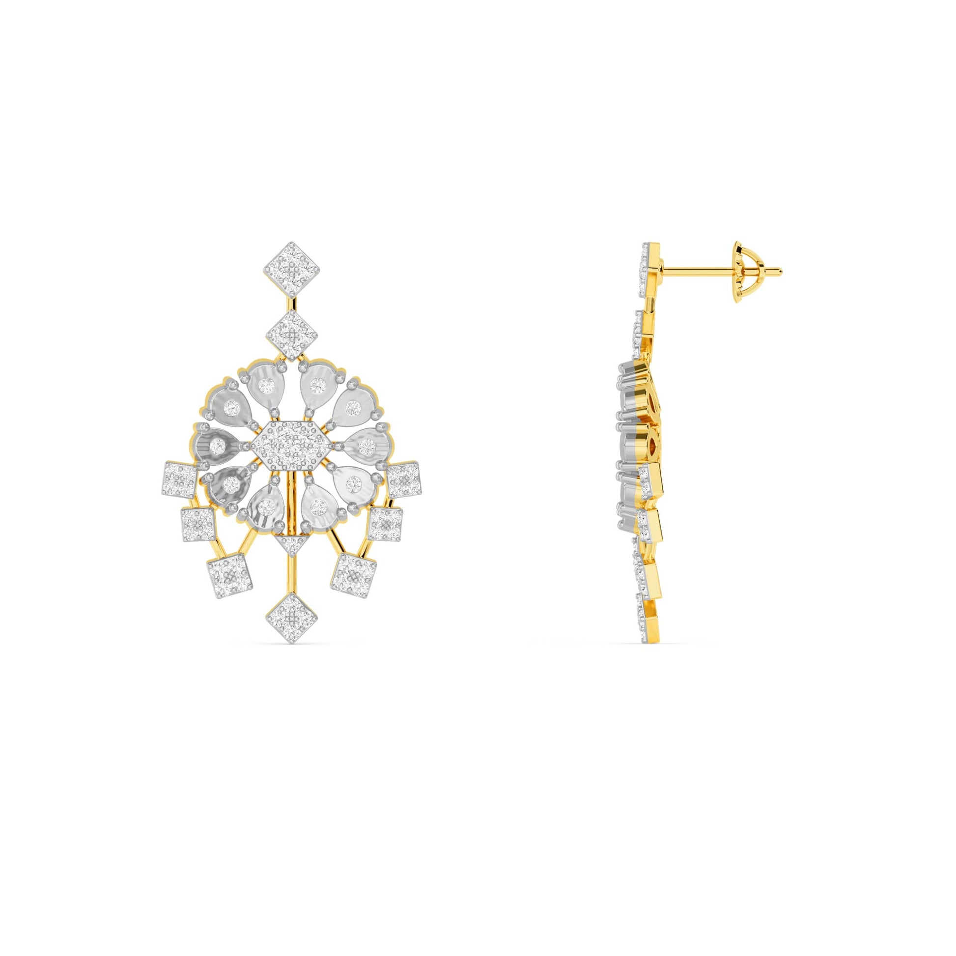 Yellow Gold Chandelier Floral Diamond Earrings