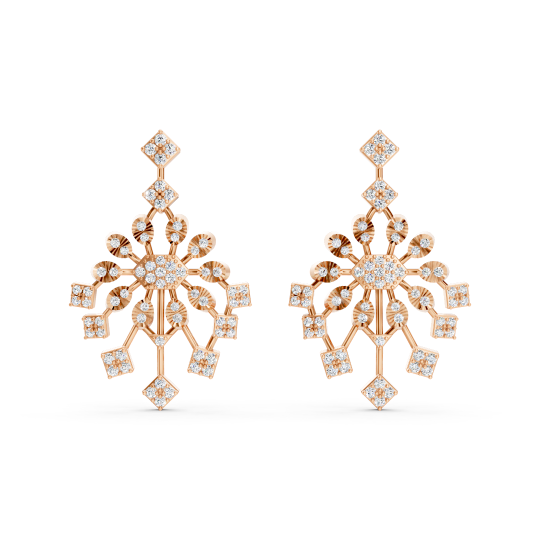 Chandelier Snowflake Diamond Drop Earrings 18K Rose Gold