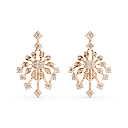 Chandelier Snowflake Diamond Drop Earrings 18K Rose Gold