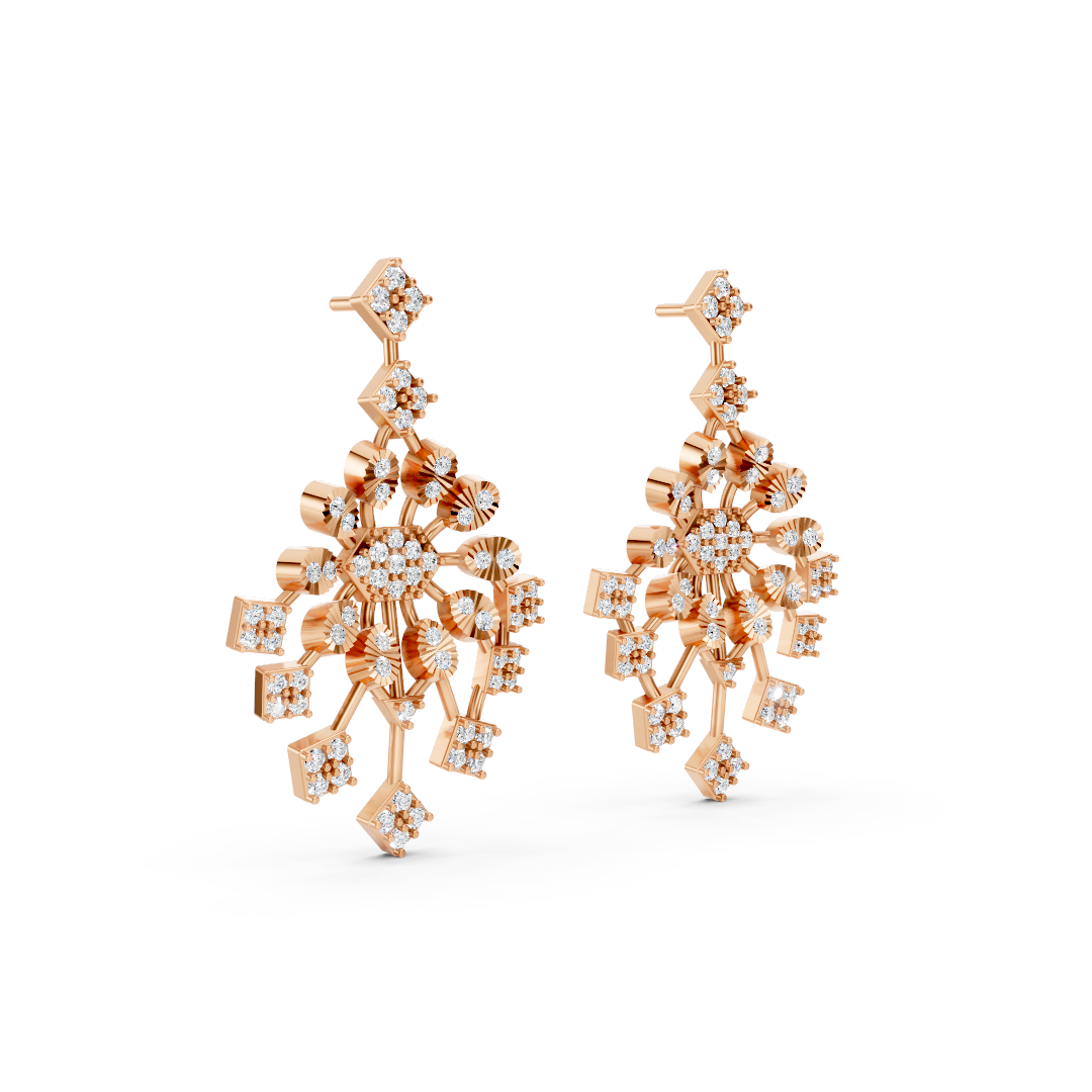 Chandelier Snowflake Diamond Drop Earrings 18K Rose Gold