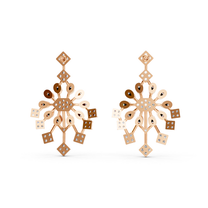 Chandelier Snowflake Diamond Drop Earrings 18K Rose Gold