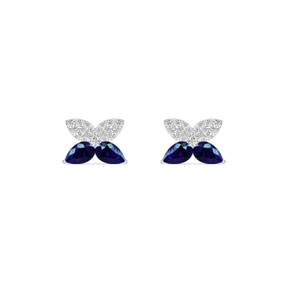 Blue Sapphire Diamond Butterfly Stud Earrings