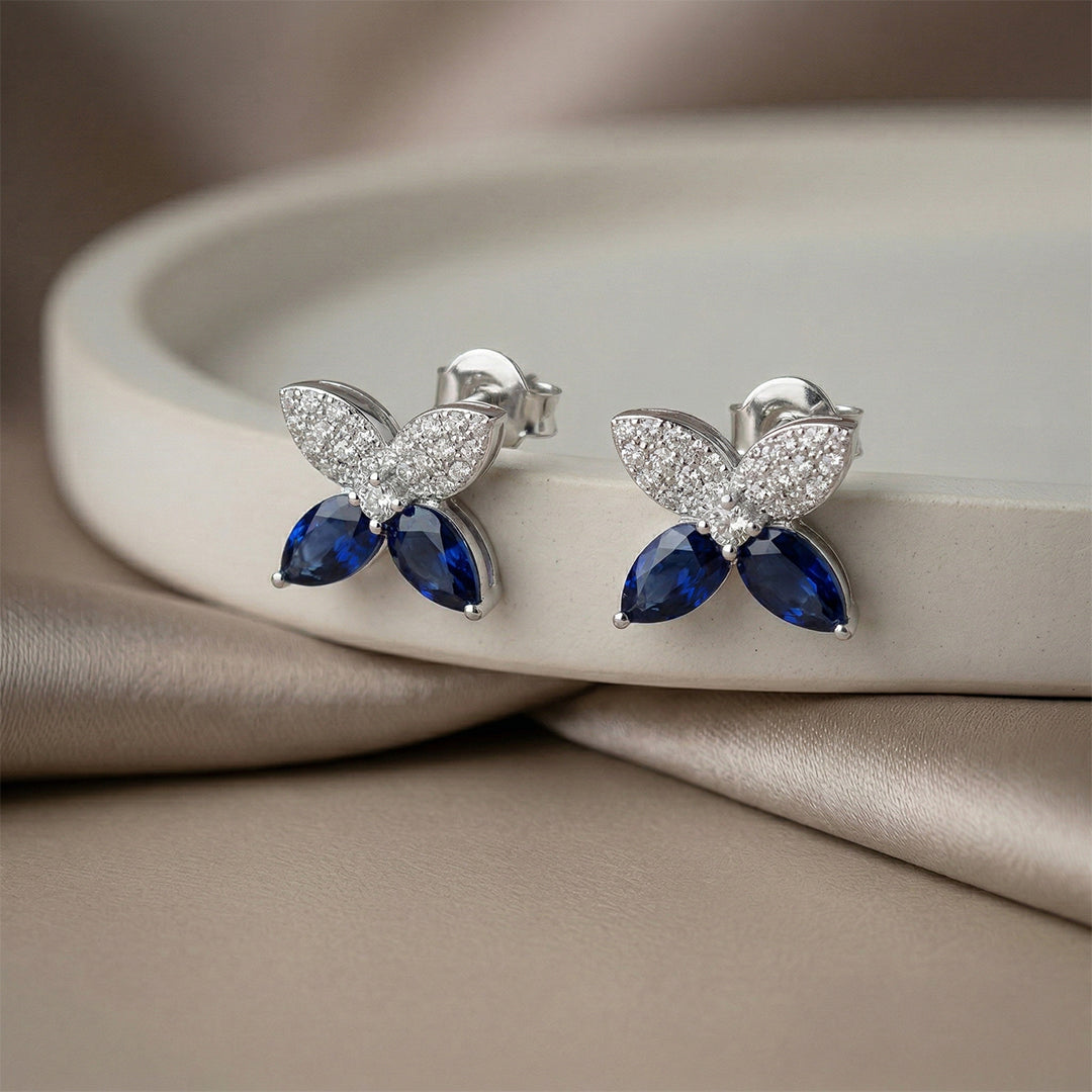 Blue Sapphire Diamond Butterfly Stud Earrings