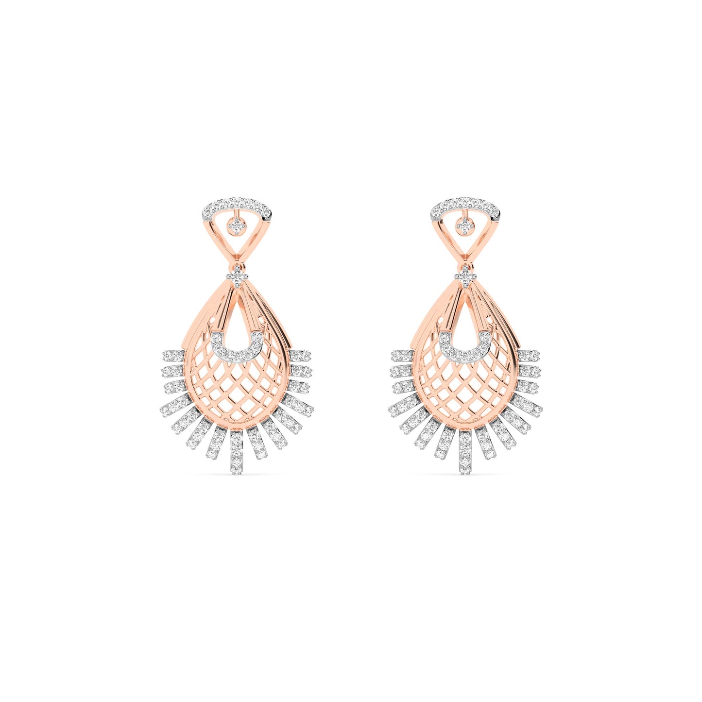 Rose Gold Peacock Fan Diamond Earrings