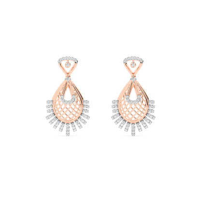 Rose Gold Peacock Fan Diamond Earrings