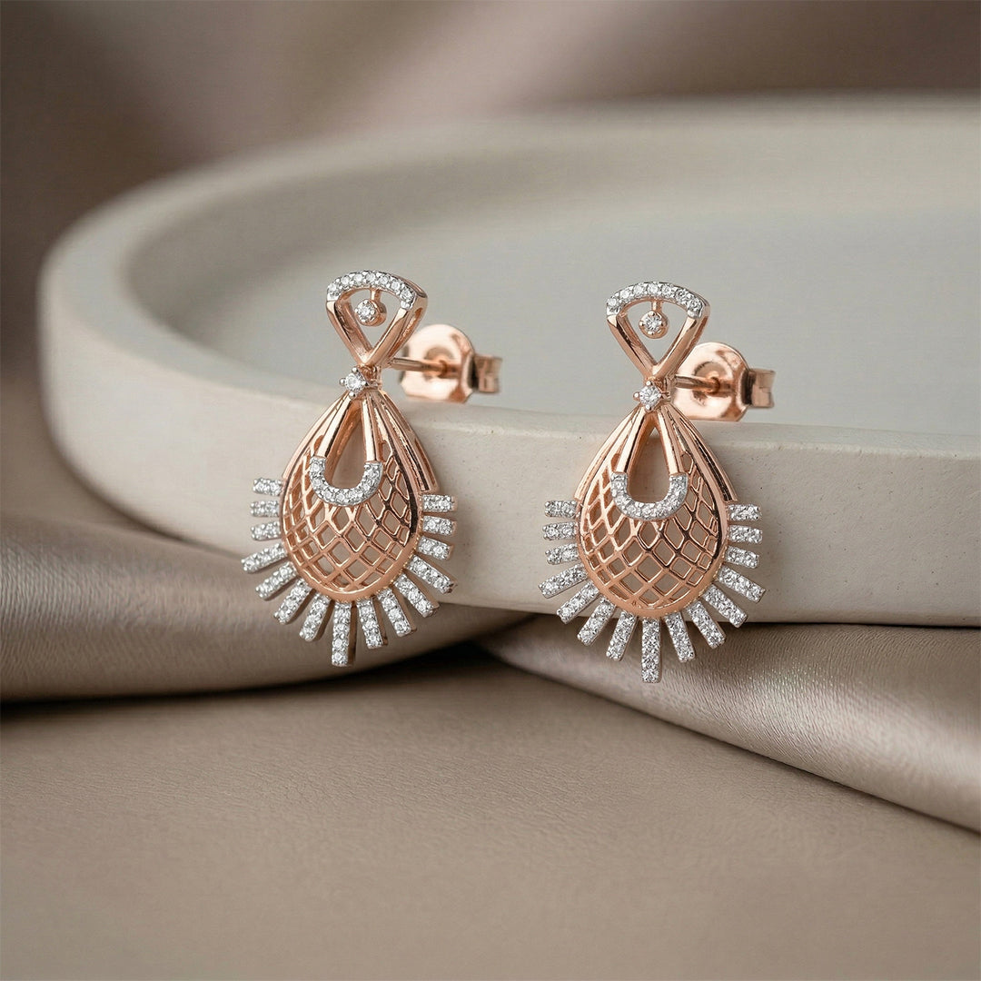 Rose Gold Peacock Fan Diamond Earrings