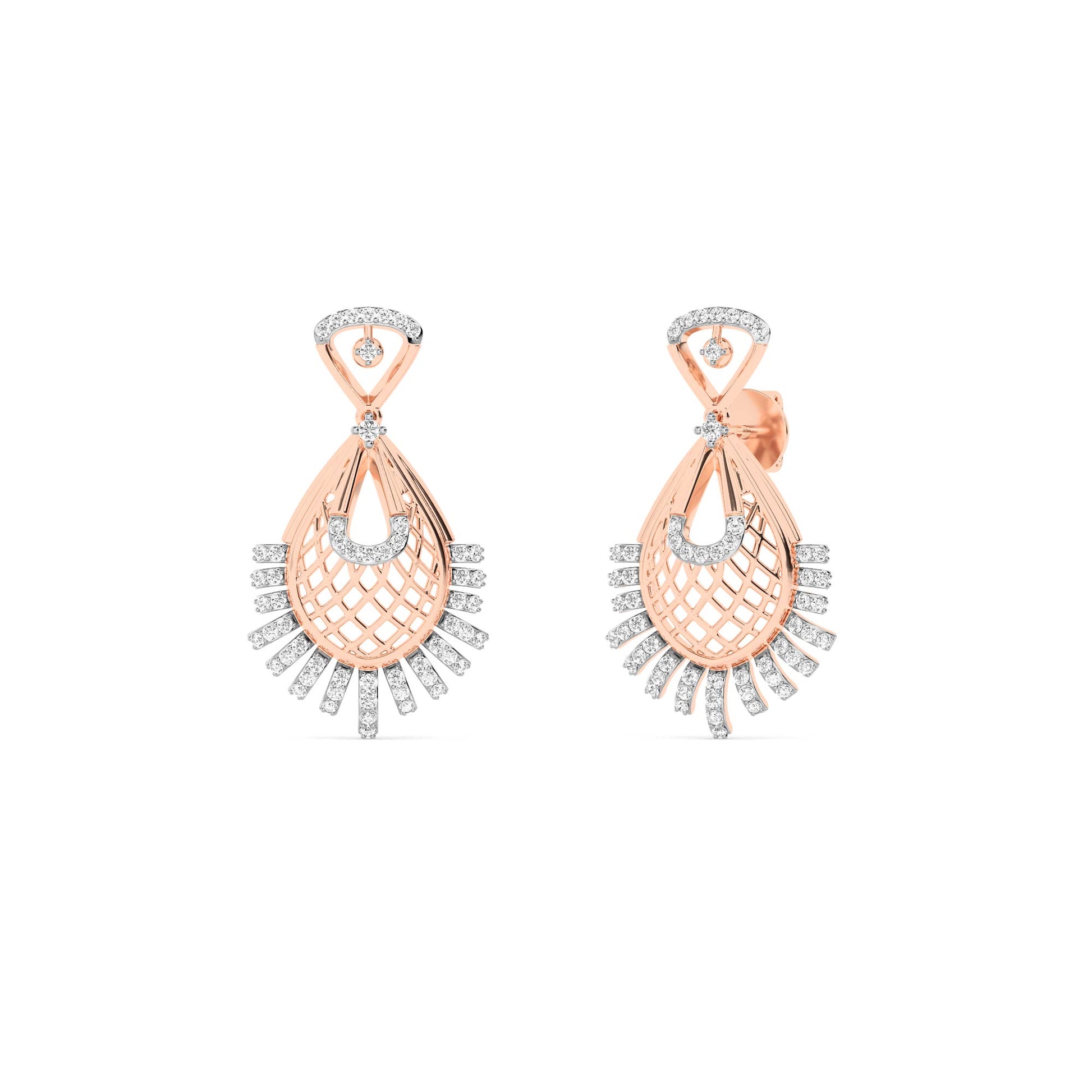 Rose Gold Peacock Fan Diamond Earrings