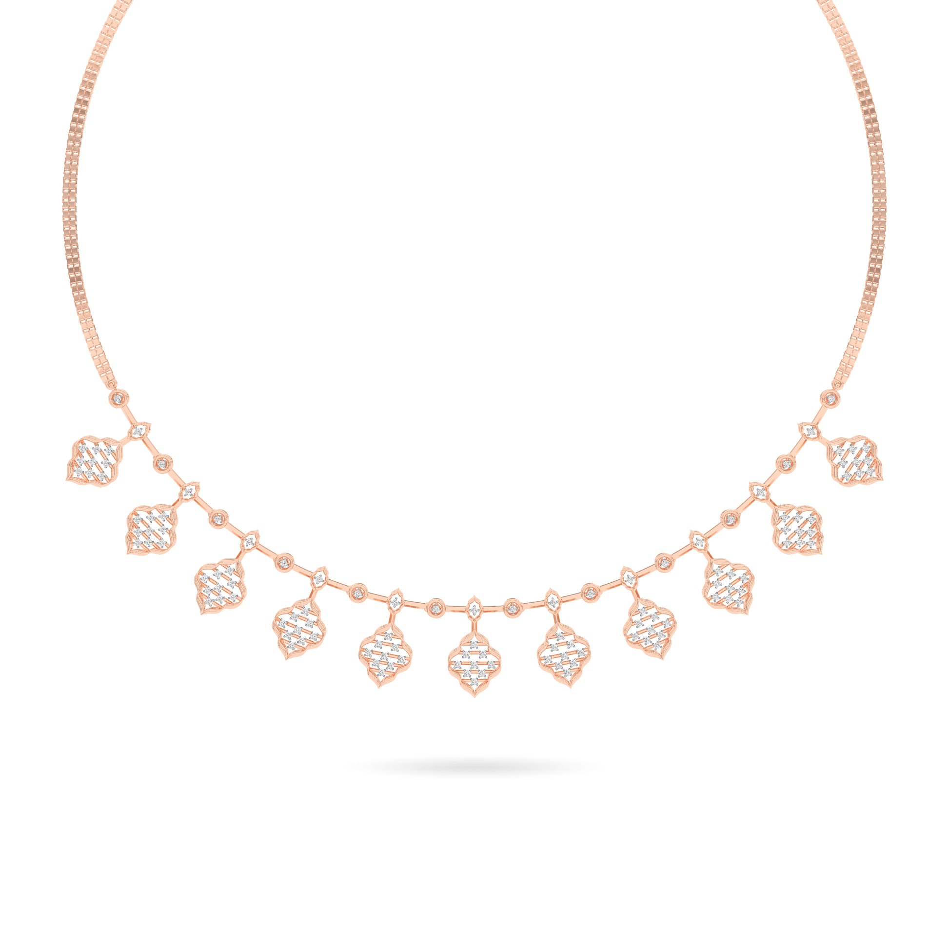 Rose Gold Geometric Diamond Drop Necklace