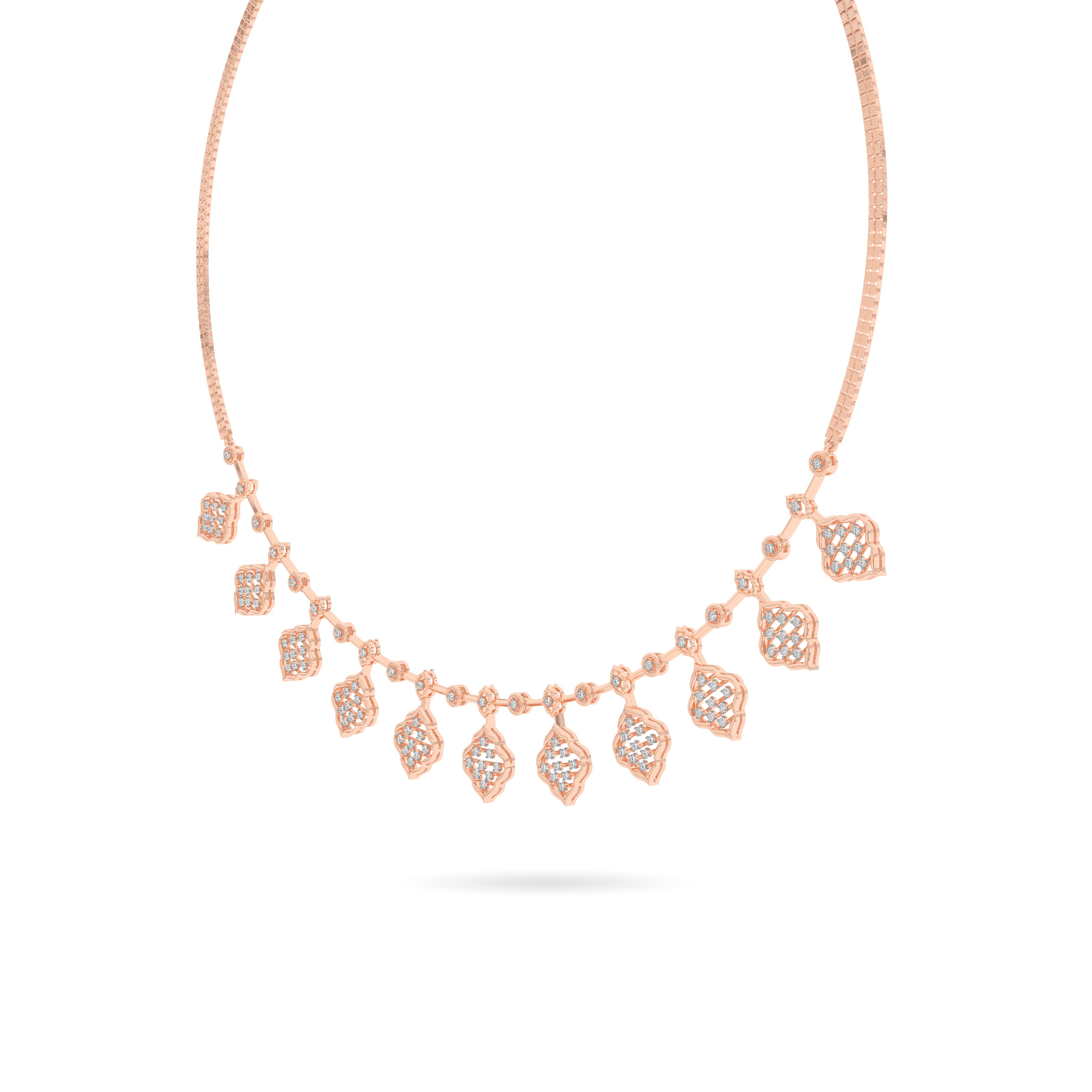 Rose Gold Geometric Diamond Drop Necklace
