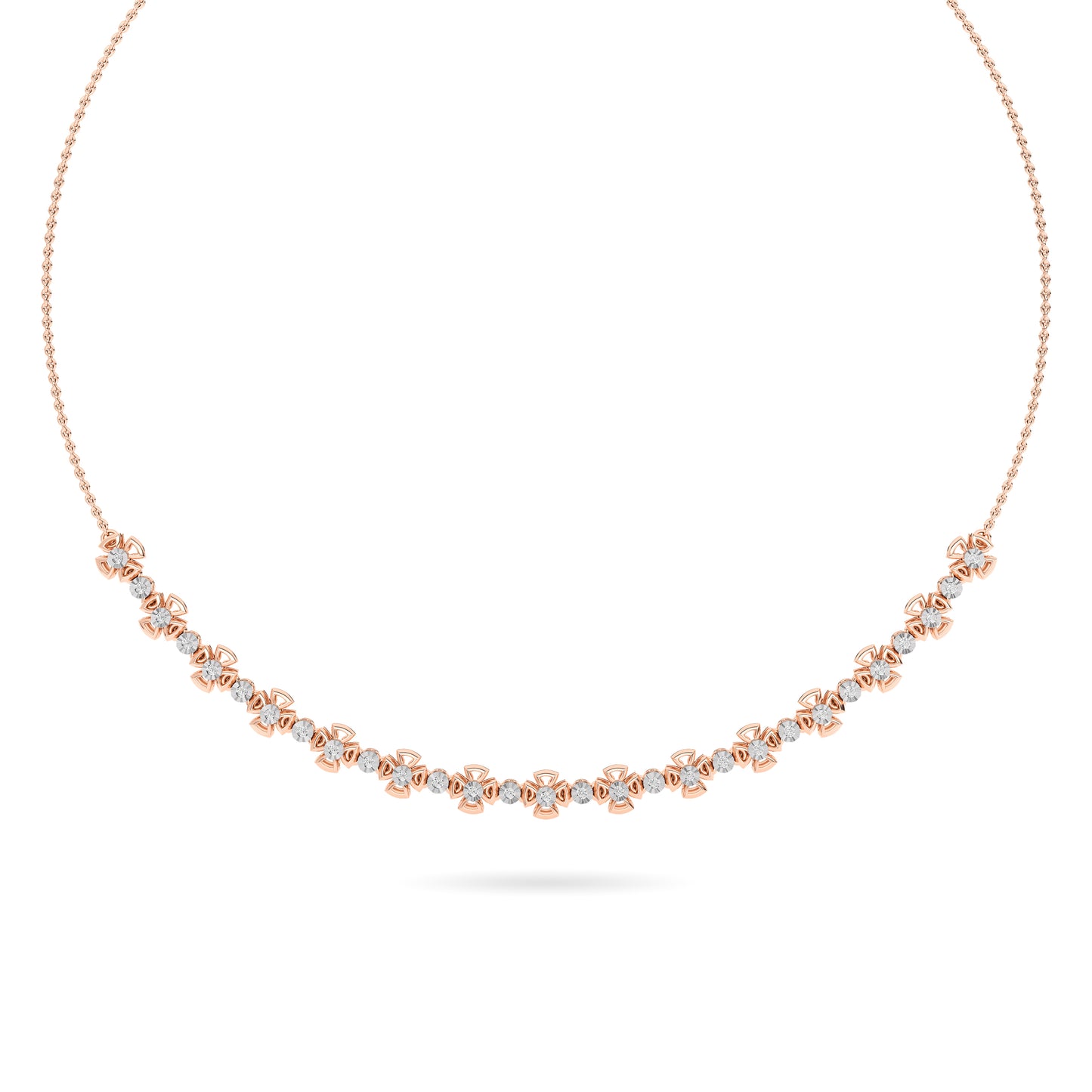 Rose Gold Floral Diamond Cluster Necklace