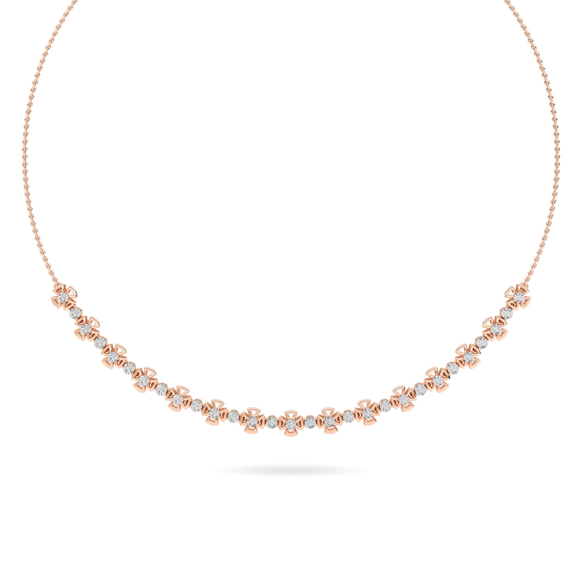 Rose Gold Floral Diamond Cluster Necklace