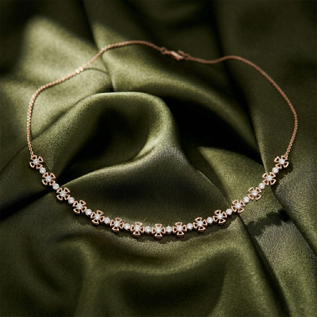 Rose Gold Floral Diamond Cluster Necklace