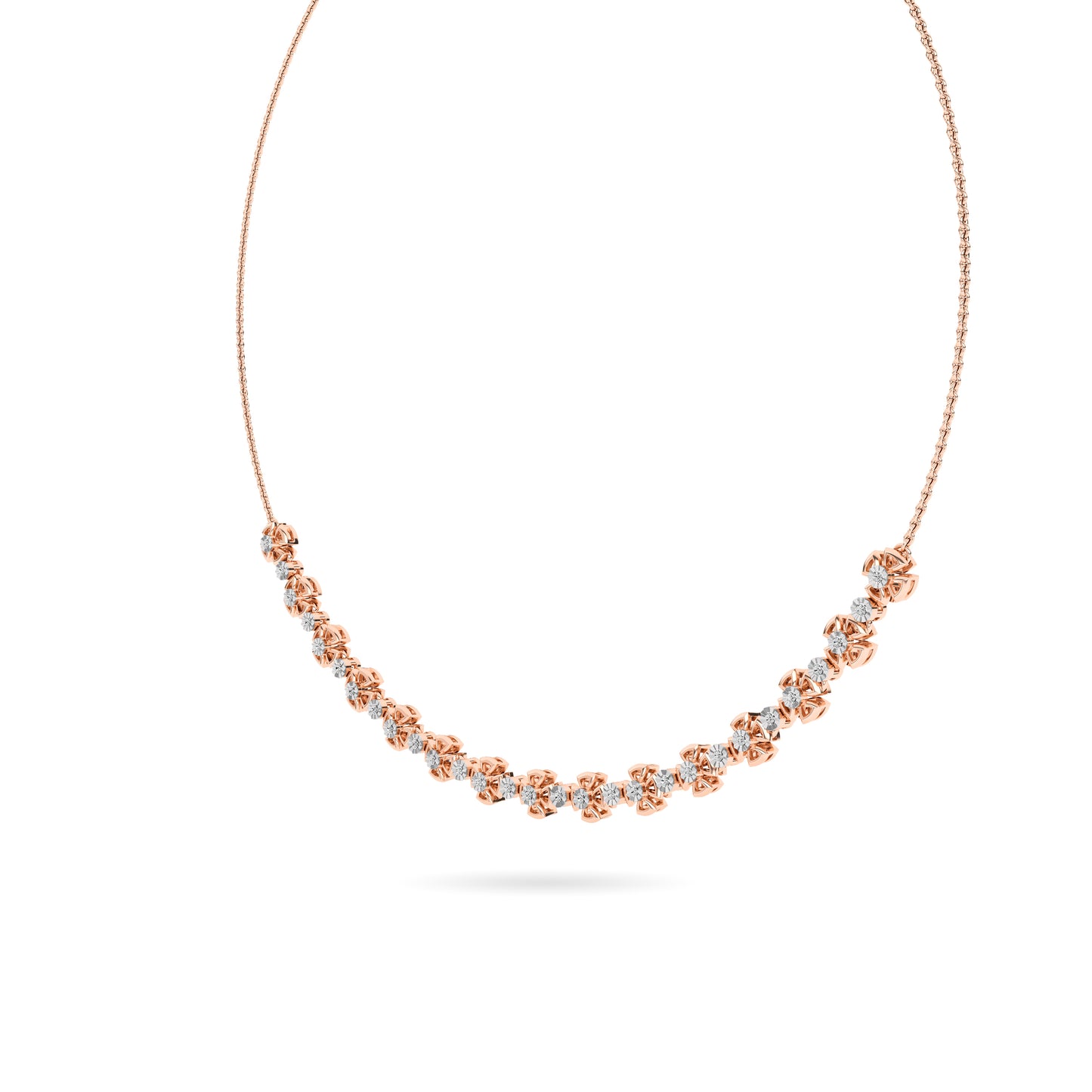 Rose Gold Floral Diamond Cluster Necklace