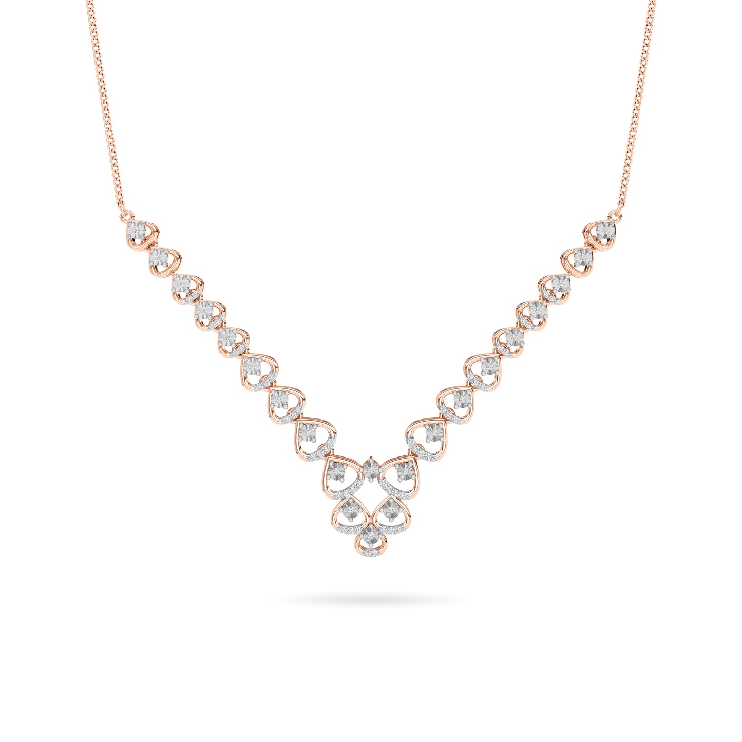 Rose Gold Heart Diamond Cascade Necklace