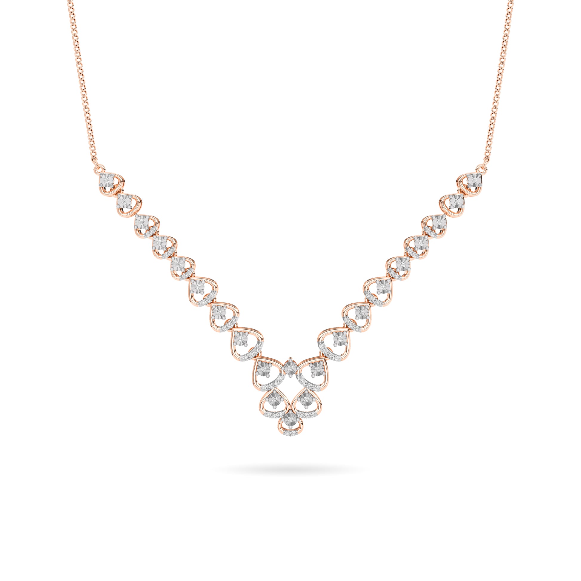 Rose Gold Heart Diamond Cascade Necklace