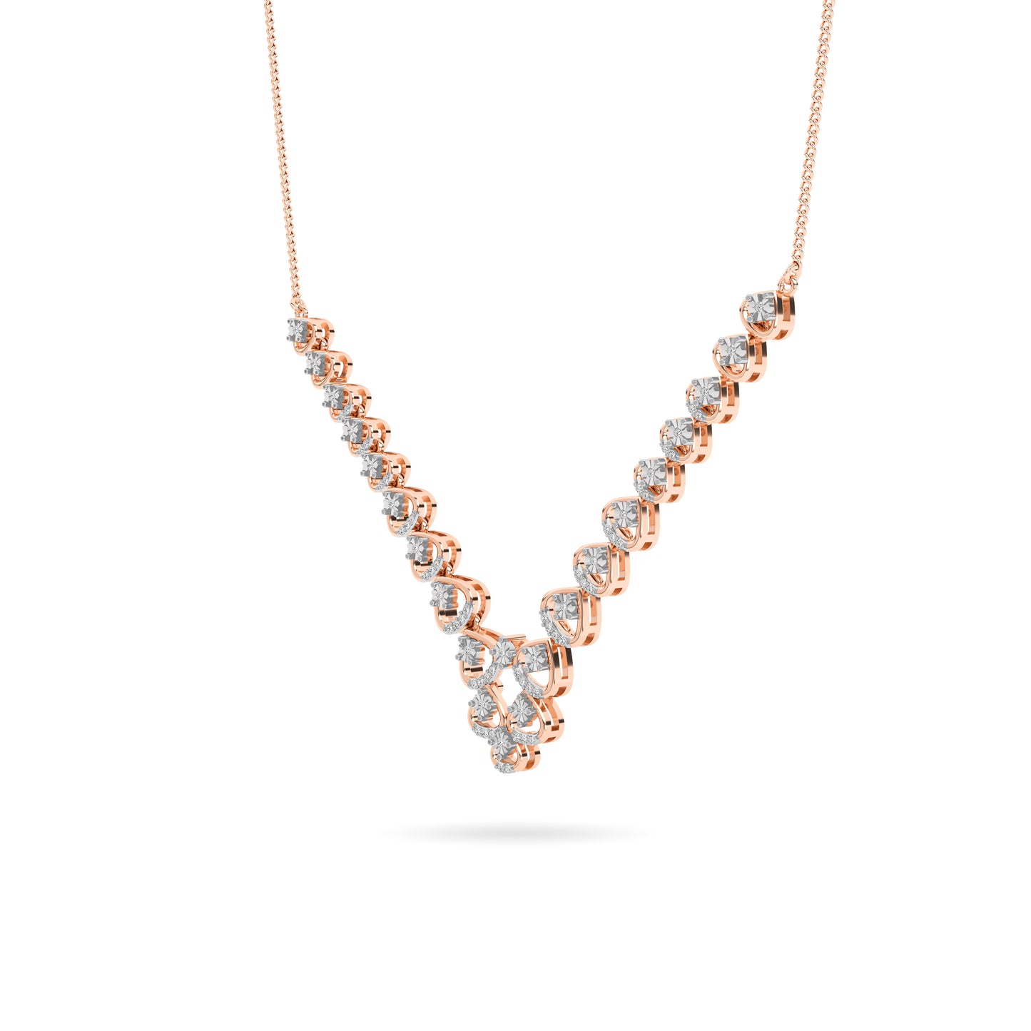 Rose Gold Heart Diamond Cascade Necklace