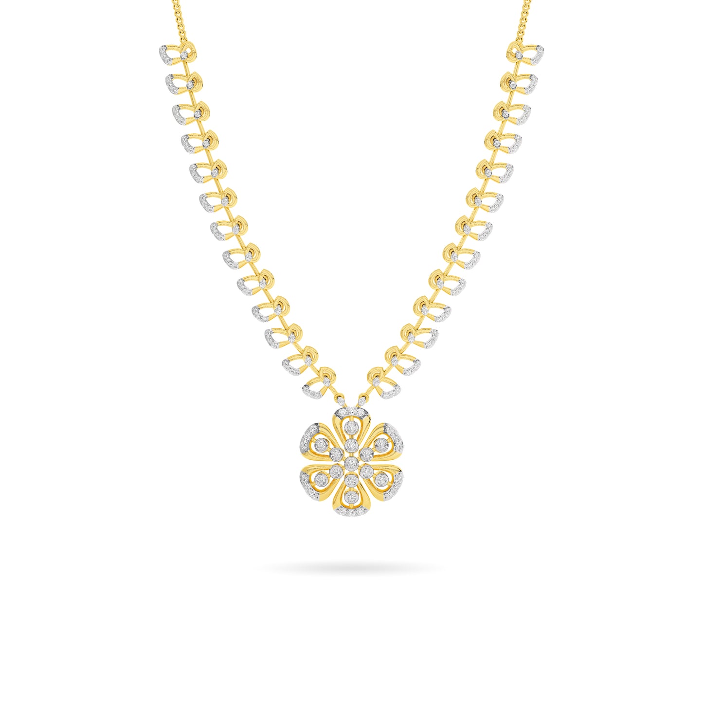 Floral Vine Diamond Long Necklace 18K Yellow Gold