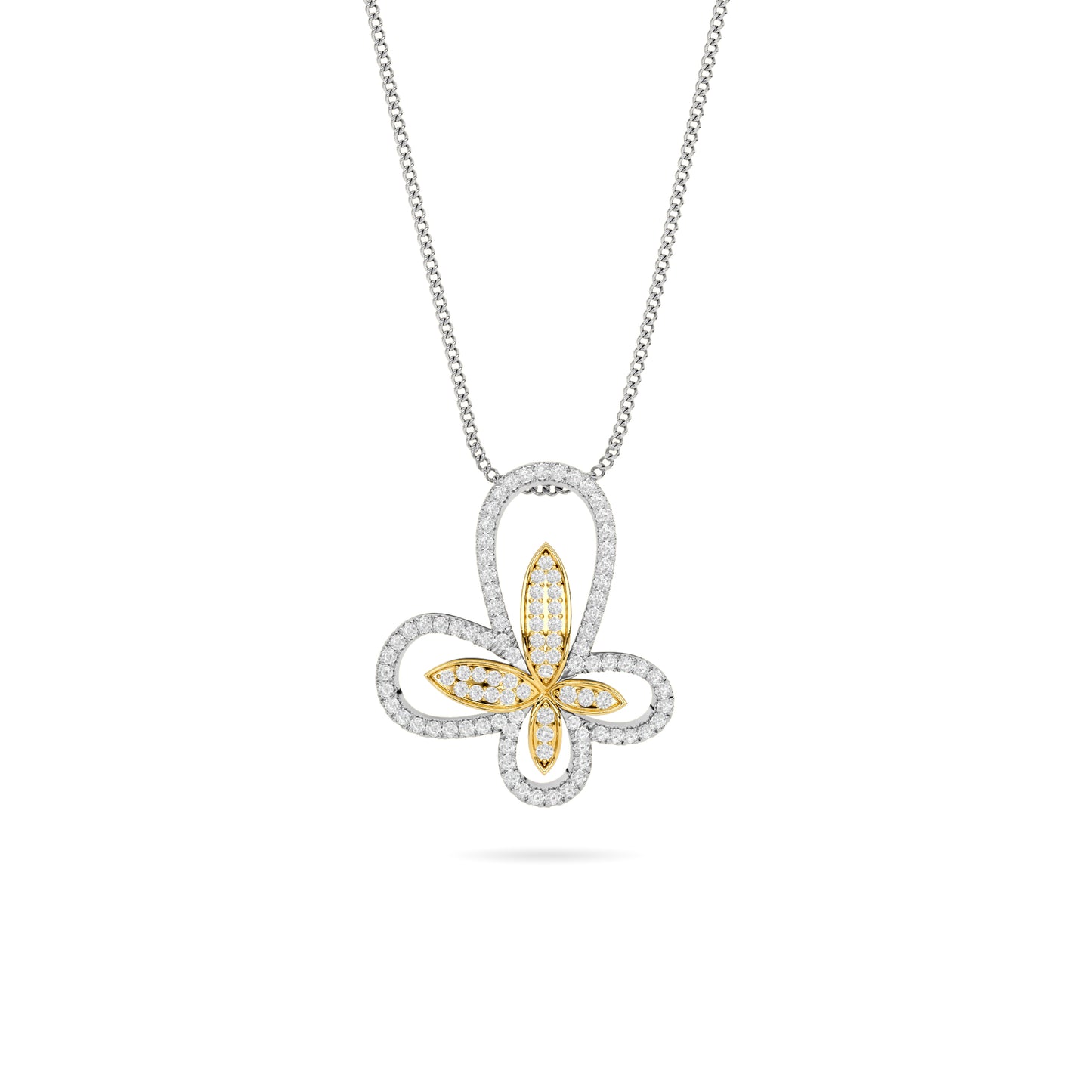 White Yellow Gold Butterfly Diamond Pendant