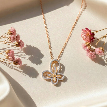 White Yellow Gold Butterfly Diamond Pendant