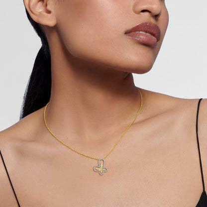 Two-Tone Butterfly Floral Diamond Pendant