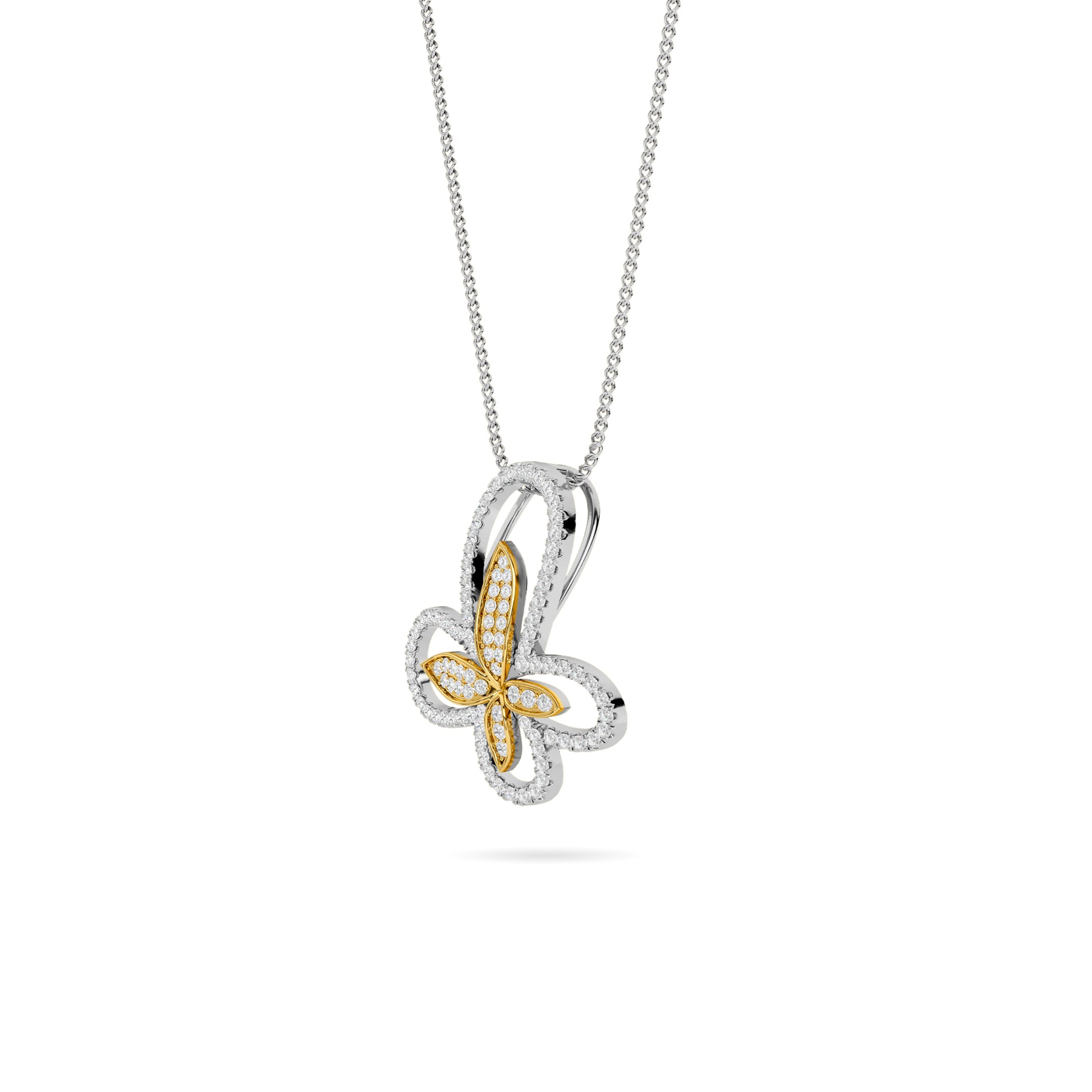Two-Tone Butterfly Floral Diamond Pendant