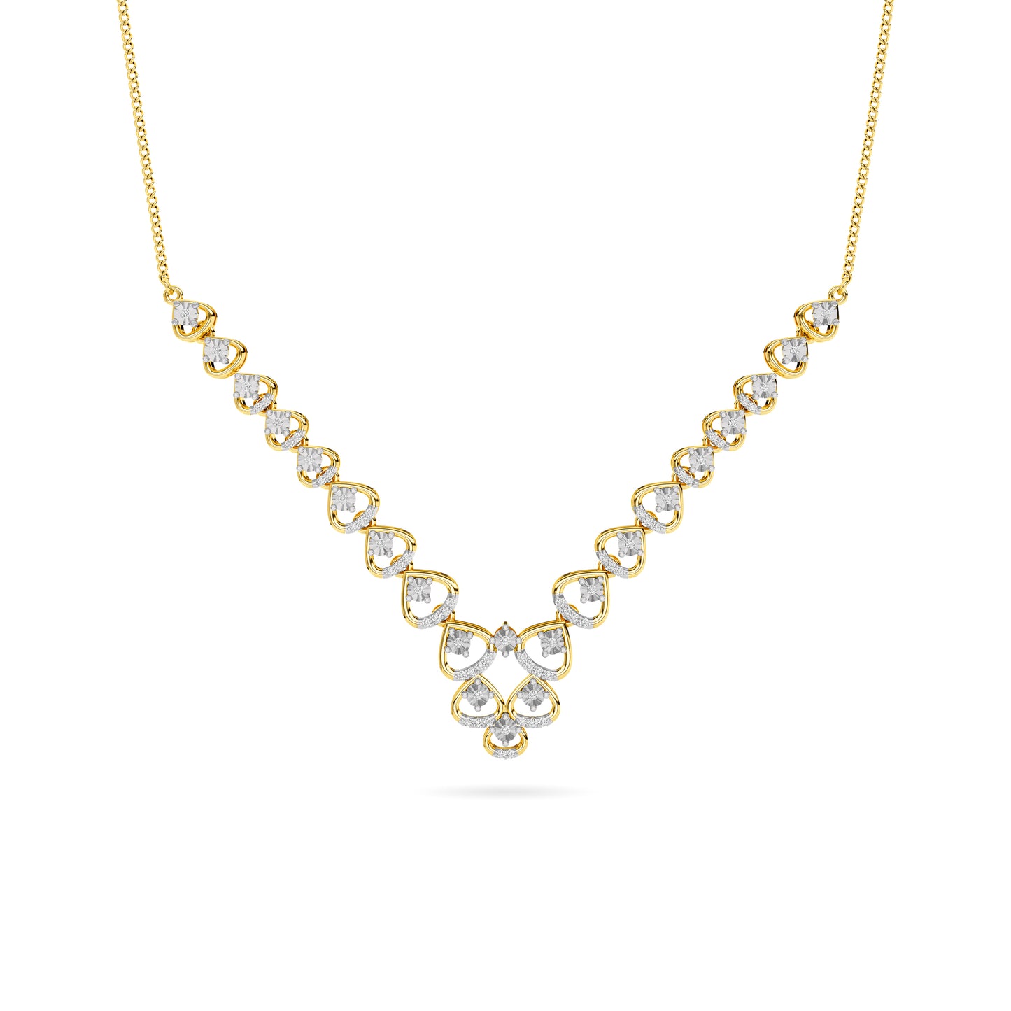 Yellow Gold Heart Diamond Cascade Necklace
