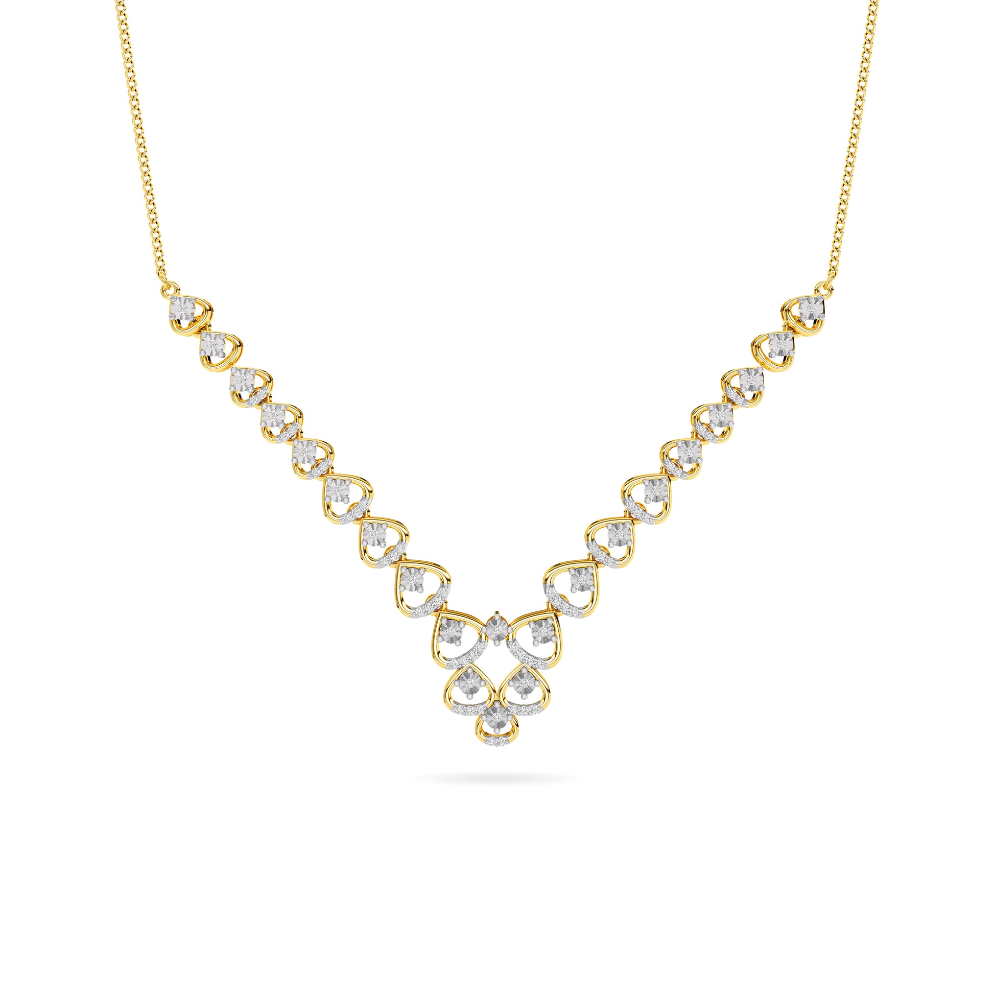 Yellow Gold Heart Diamond Cascade Necklace