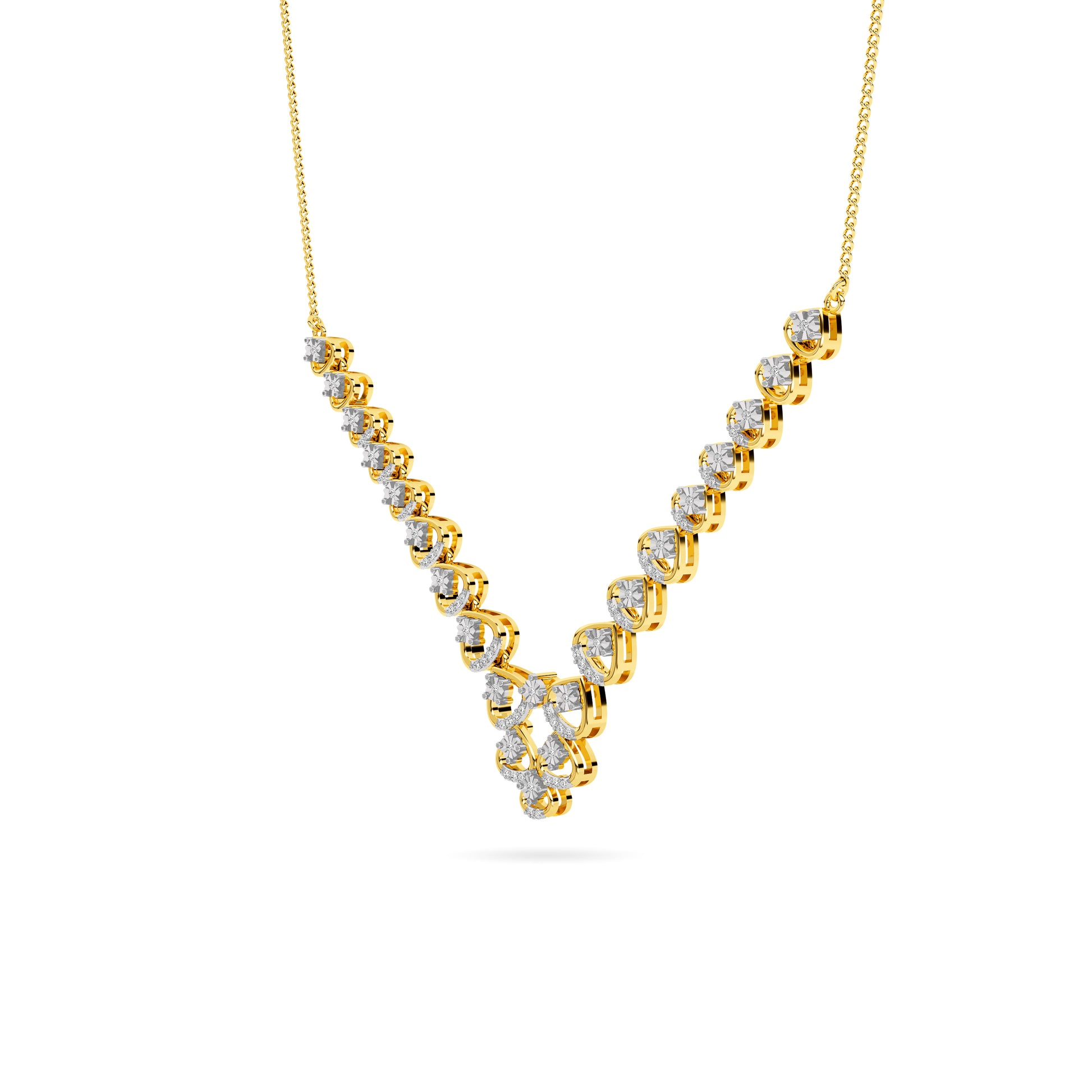 Yellow Gold Heart Diamond Cascade Necklace