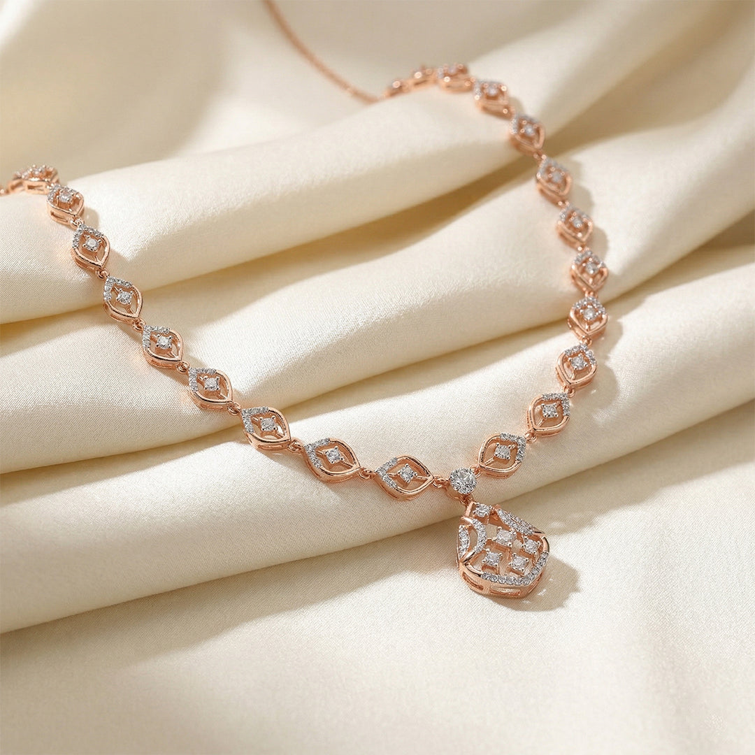 18K Rose Gold Filigree Diamond Necklace