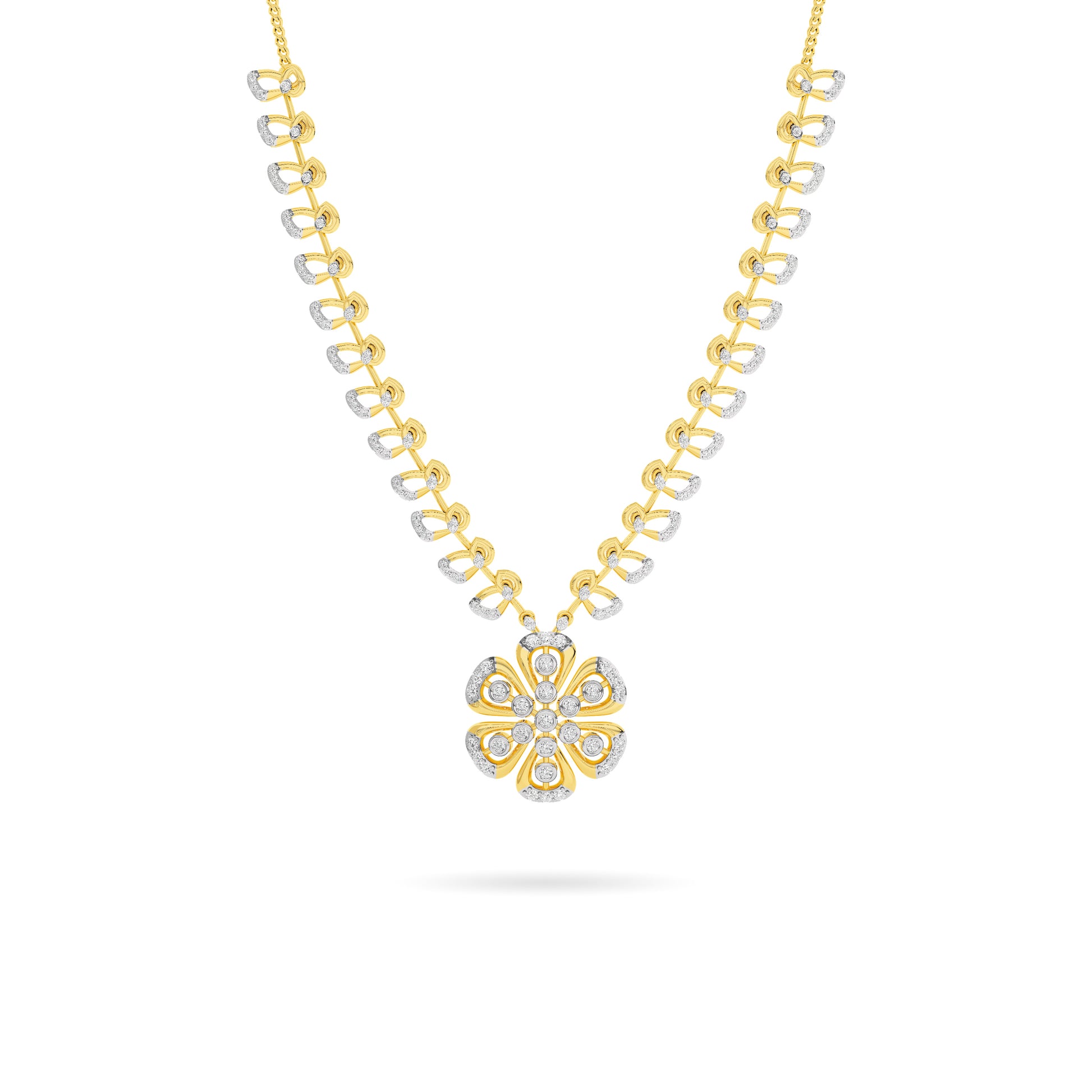 Floral Vine Diamond Long Necklace 14K Yellow Gold