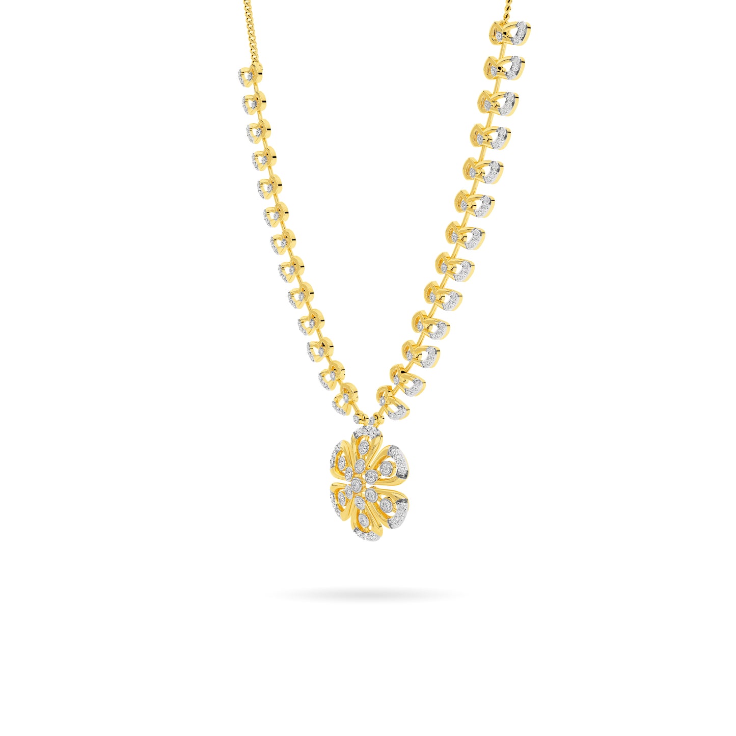 Floral Vine Diamond Long Necklace 14K Yellow Gold