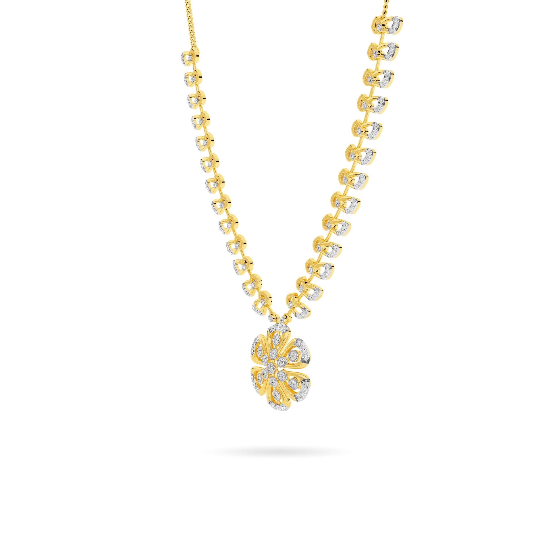 Floral Vine Diamond Long Necklace 14K Yellow Gold