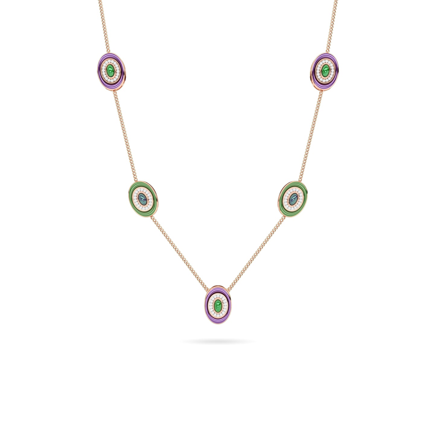 Enamel Disc Diamond Station Necklace Rose Gold