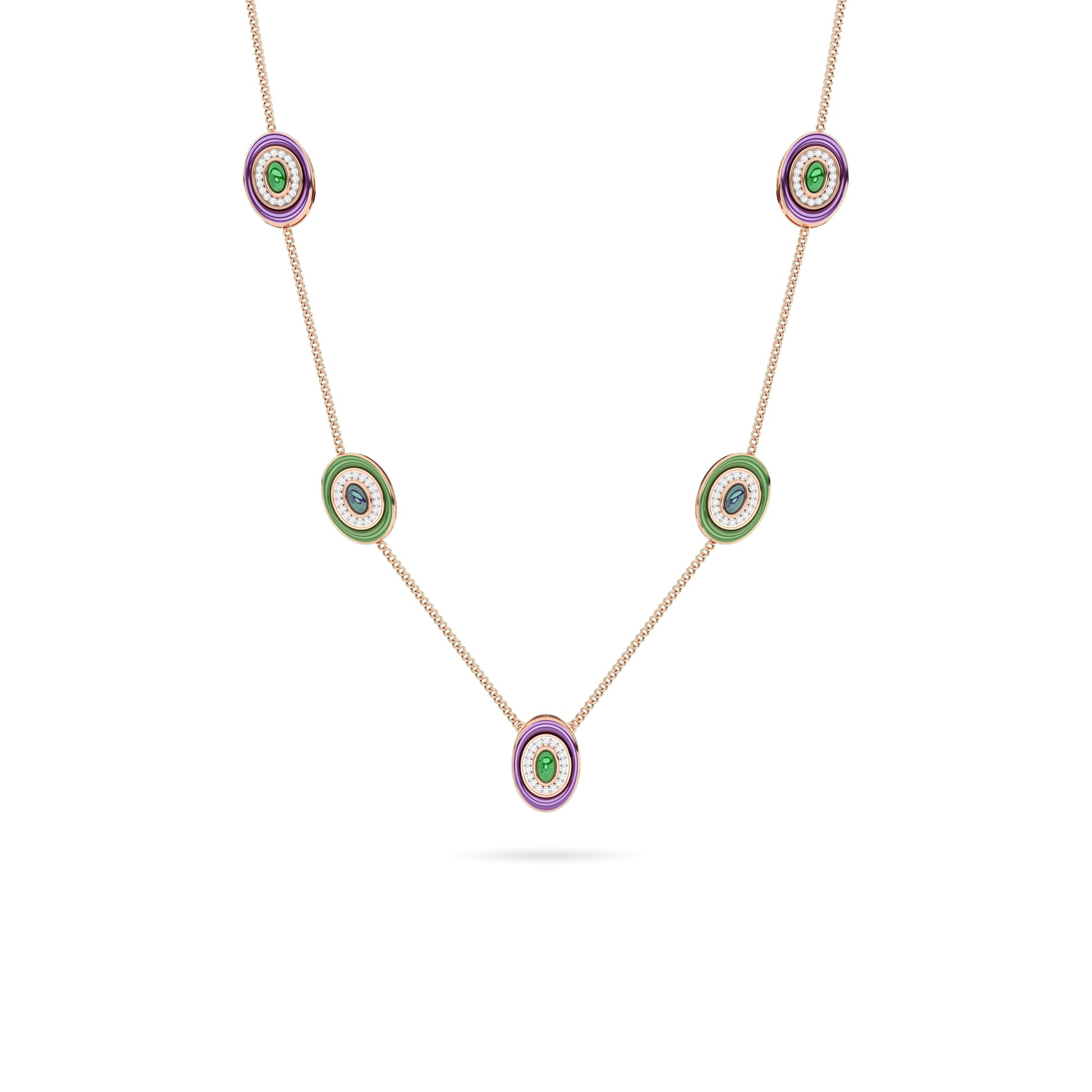 Enamel Disc Diamond Station Necklace Rose Gold