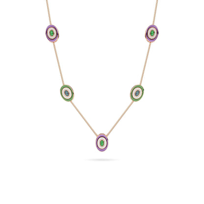 Enamel Disc Diamond Station Necklace Rose Gold