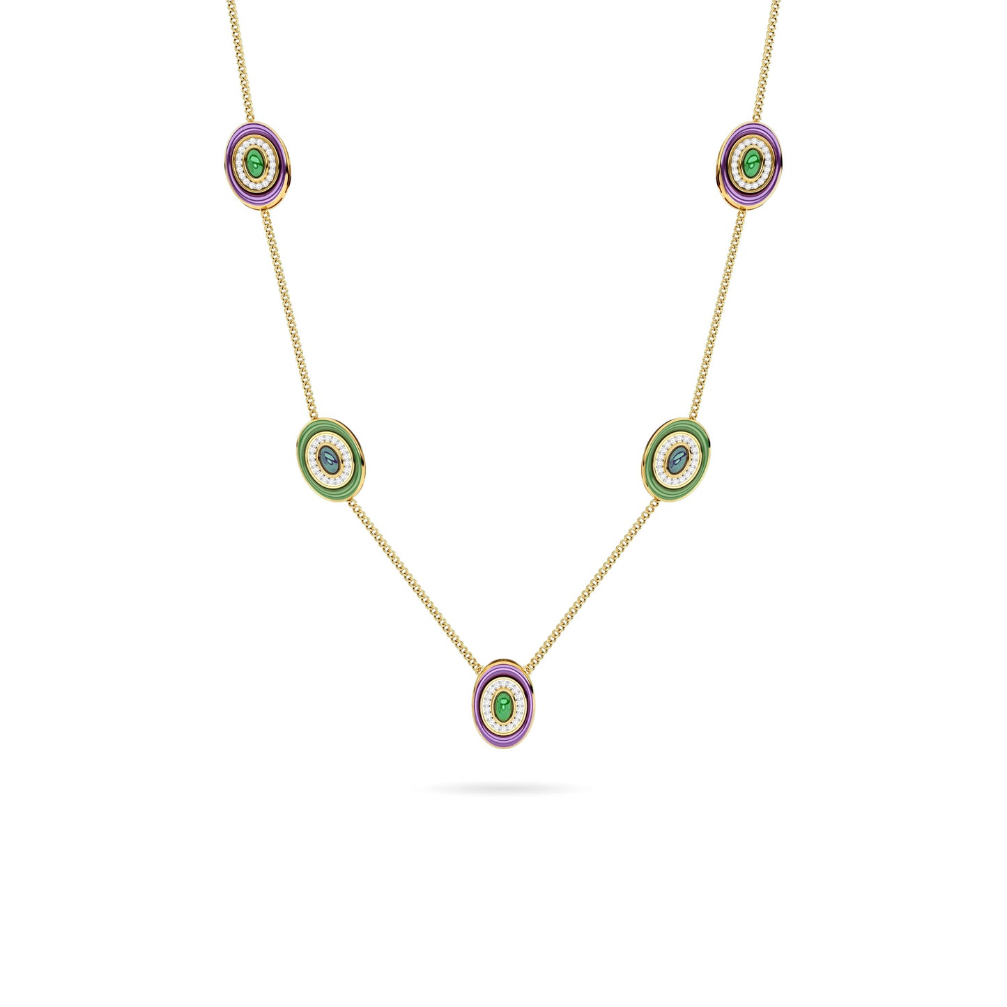 Enamel Oval Gemstone Station Necklace