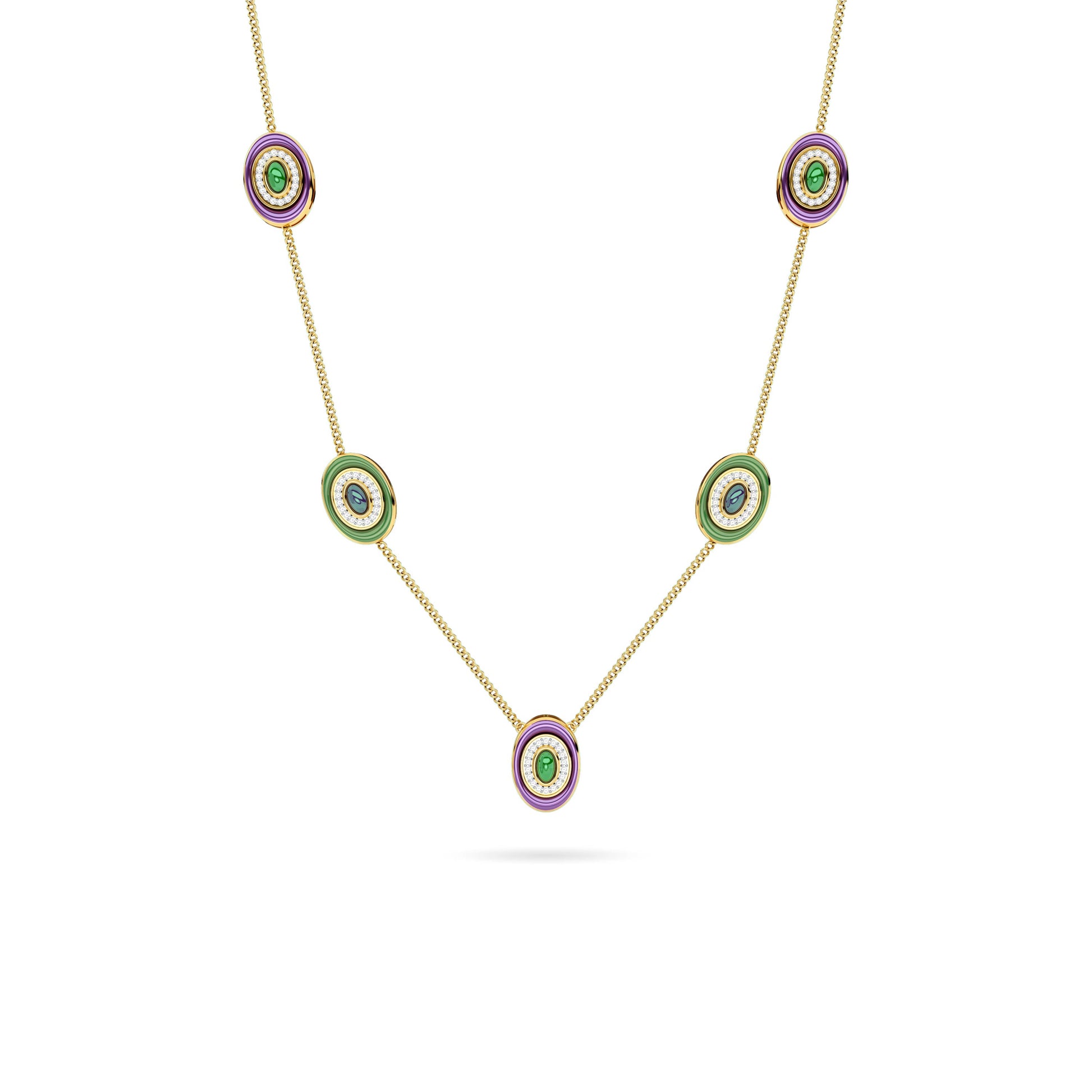 Enamel Oval Gemstone Station Necklace