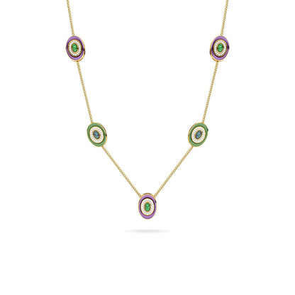 Enamel Oval Gemstone Station Necklace