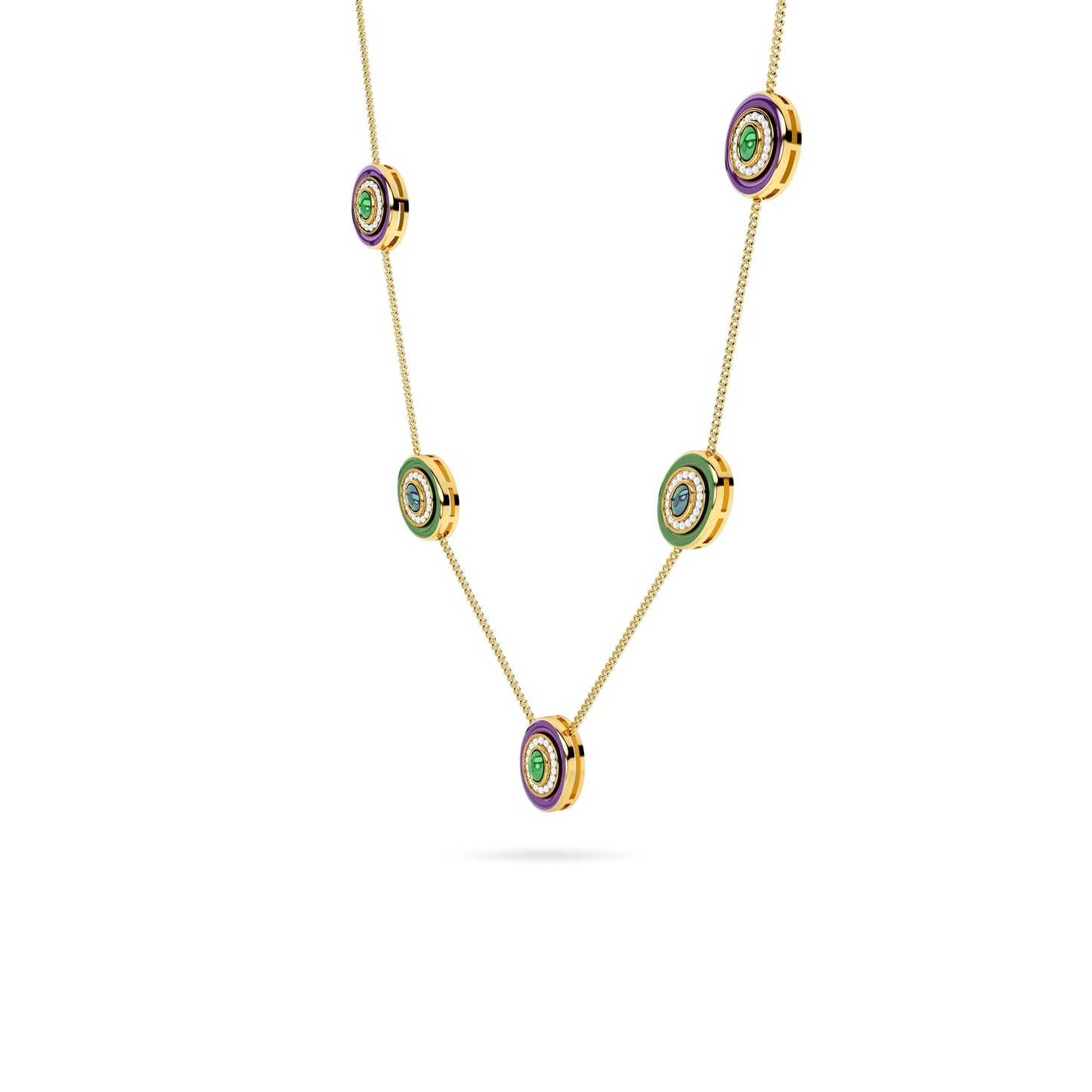 Enamel Oval Gemstone Station Necklace