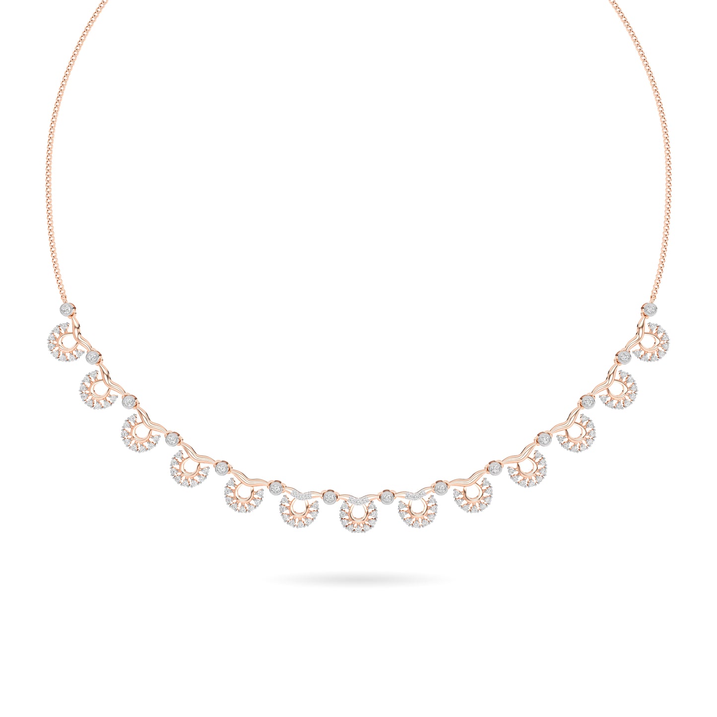 Rose Gold Scalloped Diamond Fan Necklace