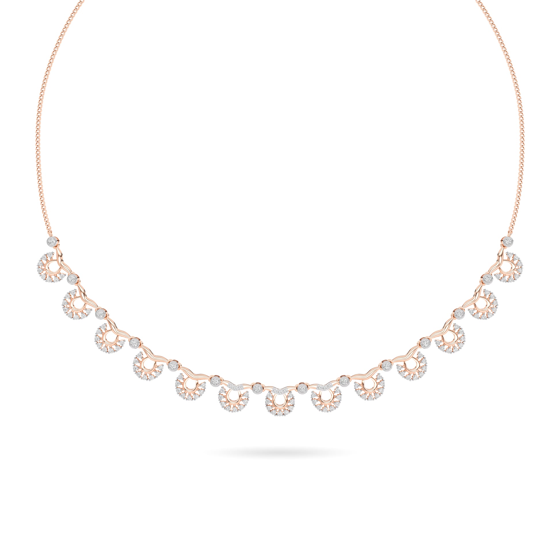 Rose Gold Scalloped Diamond Fan Necklace