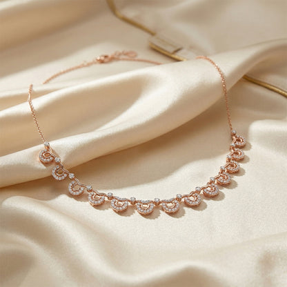 Rose Gold Scalloped Diamond Fan Necklace