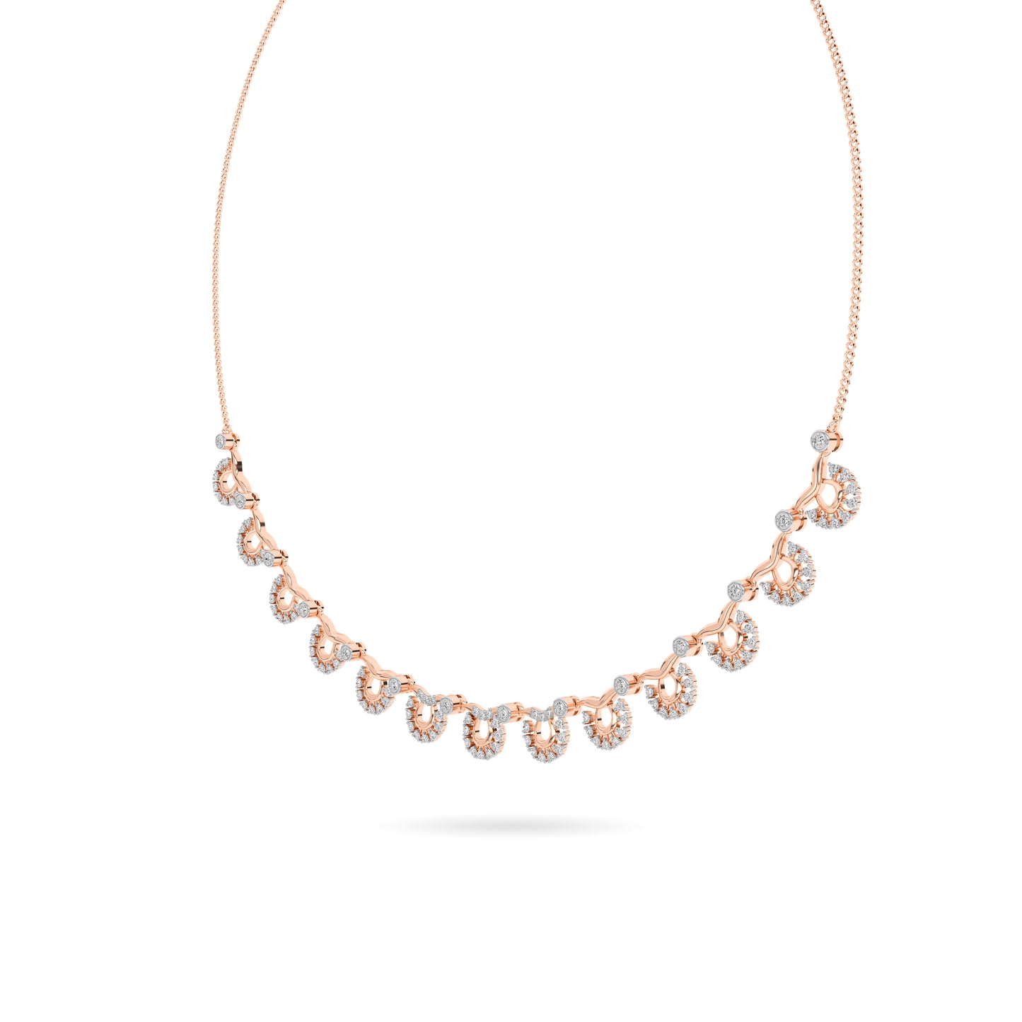 Rose Gold Scalloped Diamond Fan Necklace