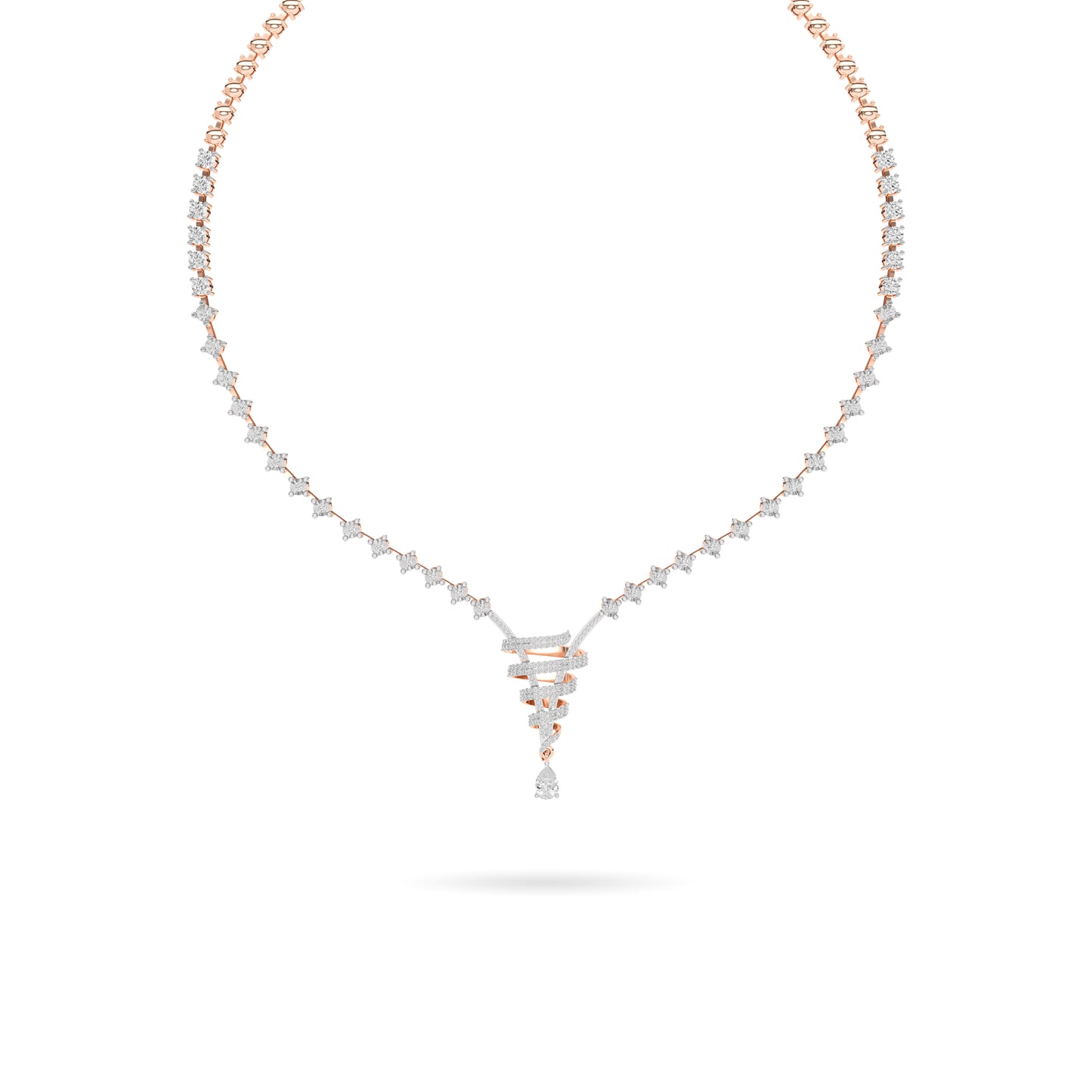 Rose Gold Baguette Diamond Cascade Necklace