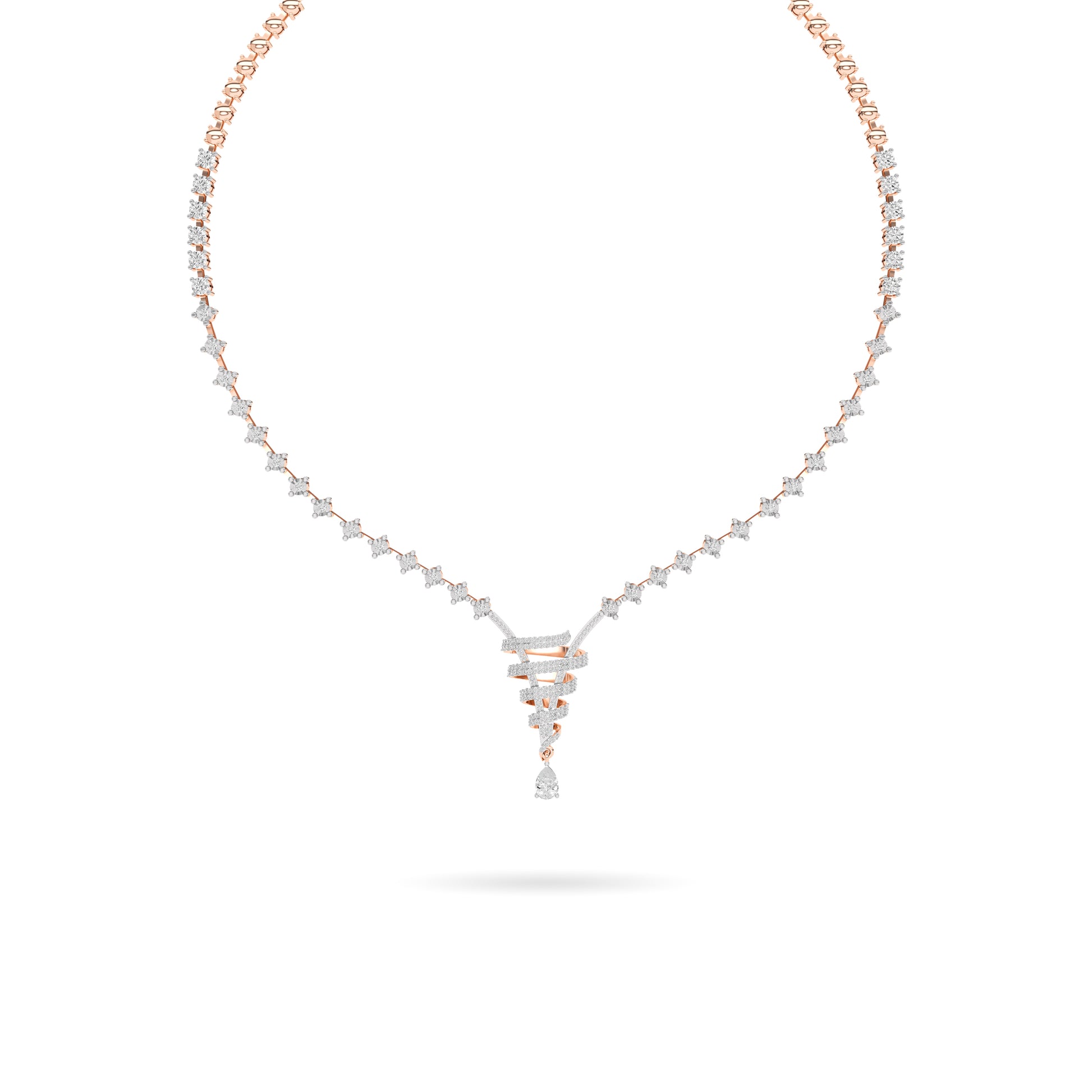 Rose Gold Baguette Diamond Cascade Necklace
