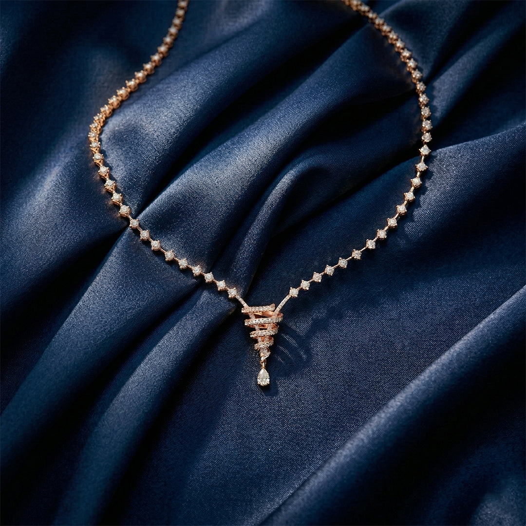 Rose Gold Baguette Diamond Cascade Necklace